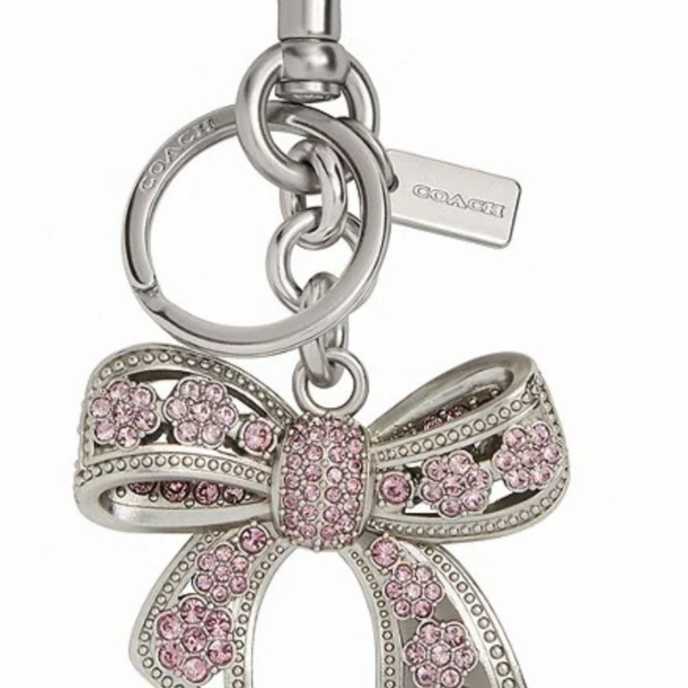 Authentic Coach Silver and Pink Bow Keychain